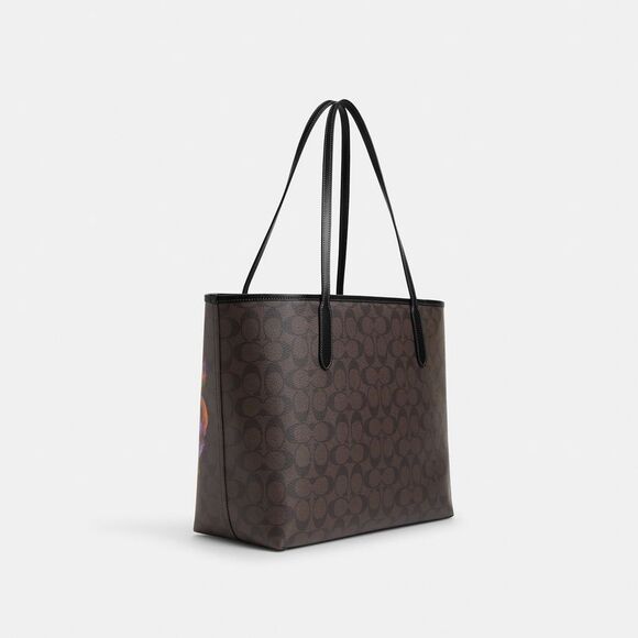 ALMOST PERFECT Coach Outlet City Tote Bag In Signature Canvas With Rose Print - Picture 2 of 6